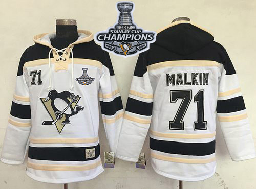 Penguins #71 Evgeni Malkin White Sawyer Hooded Sweatshirt Stanley Cup Finals Champions Stitched NHL Jersey - Click Image to Close
